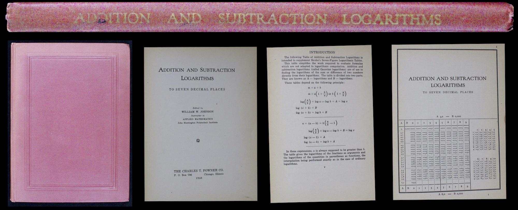 Book of Addition and Subtraction Logarithms, 1943.