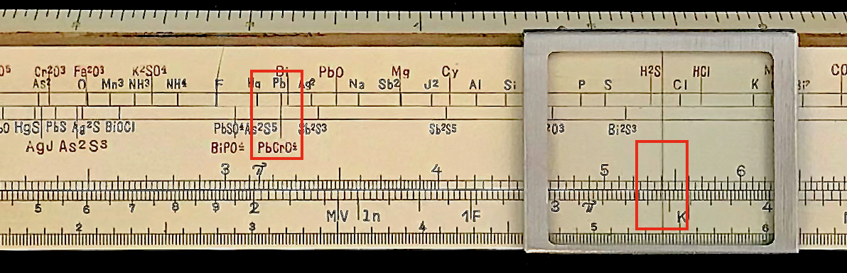 Aligment of Pb and PbCrO_4 on the Nestler Chemiker slide rule.