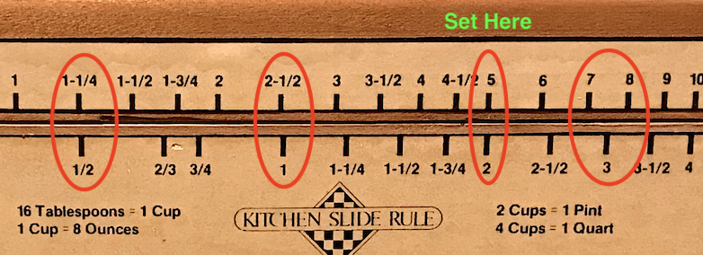 Ratios on Kitchen Slide Rule