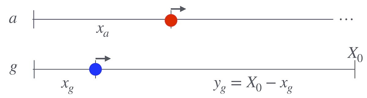 Lines with arithmetic (a) and geometric (g) motion.